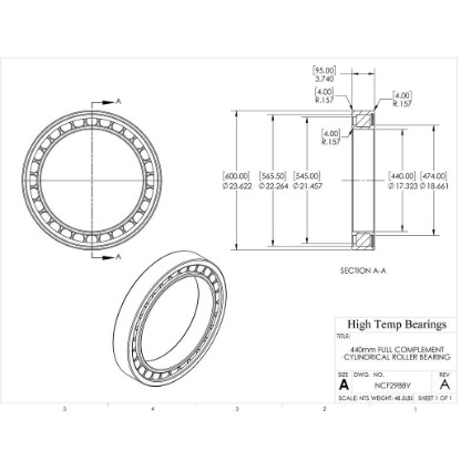 Picture of 440mm Full Complement Cylindrical Roller Bearing NCF2988V