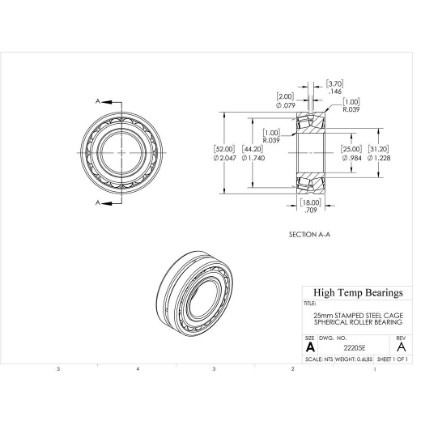 Picture of 25mm Stamped Steel Cage Spherical Roller Bearing