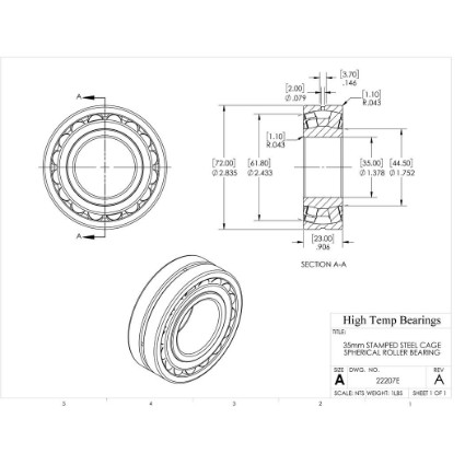 Picture of 35mm Stamped Steel Cage Spherical Roller Bearing