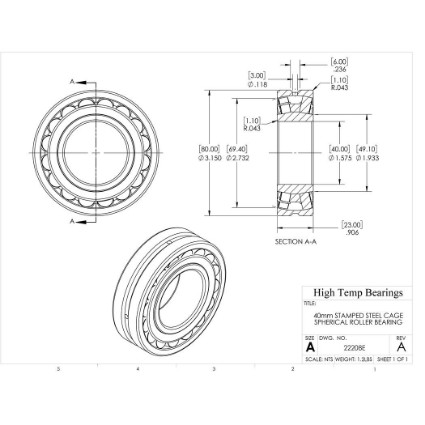 Picture of 40mm Stamped Steel Cage Spherical Roller Bearing