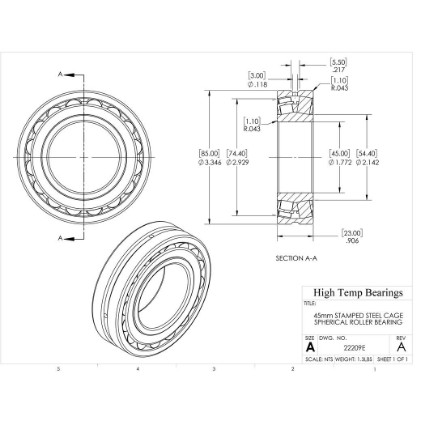 Picture of 45mm Stamped Steel Cage Spherical Roller Bearing