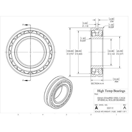 Picture of 55mm Stamped Steel Cage Spherical Roller Bearing