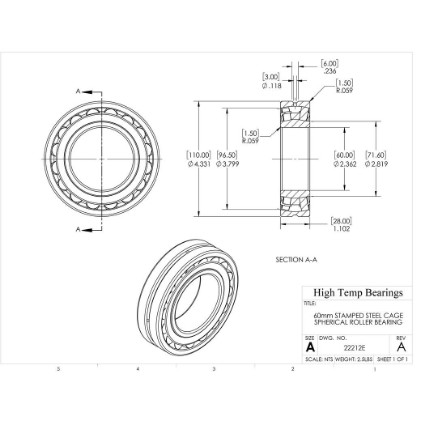 Picture of 60mm Stamped Steel Cage Spherical Roller Bearing