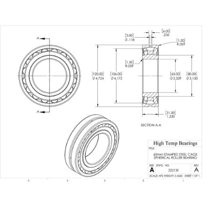 Picture of 65mm Stamped Steel Cage Spherical Roller Bearing