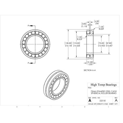 Picture of 75mm Stamped Steel Cage Spherical Roller Bearing