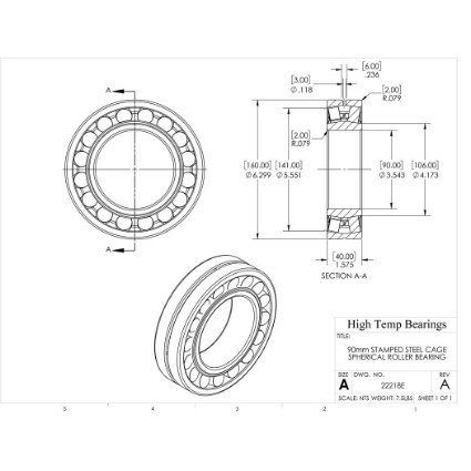 Picture of 90mm Stamped Steel Cage Spherical Roller Bearing
