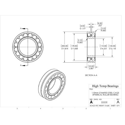 Picture of 110mm Stamped Steel Cage Spherical Roller Bearing