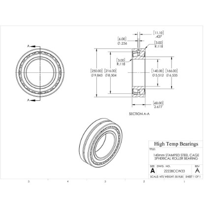 Picture of 140mm Stamped Steel Cage Spherical Roller Bearing