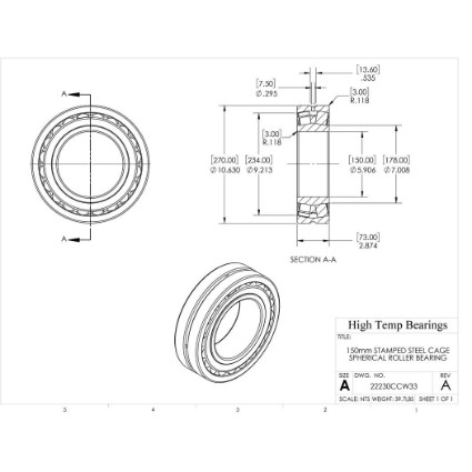 Picture of 150mm Stamped Steel Cage Spherical Roller Bearing
