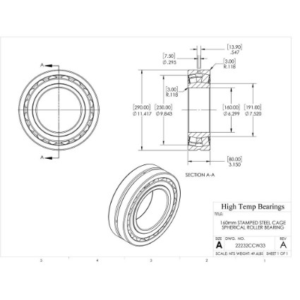 Picture of 160mm Stamped Steel Cage Spherical Roller Bearing