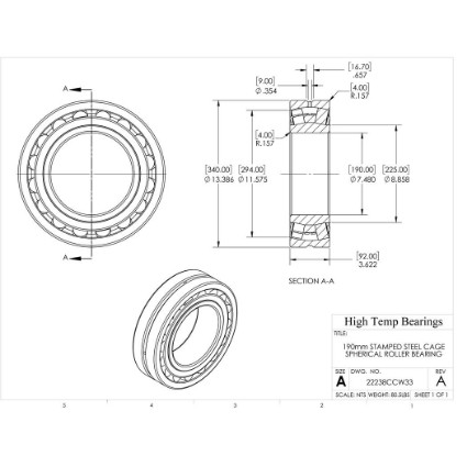 Picture of 190mm Stamped Steel Cage Spherical Roller Bearing