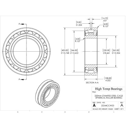Picture of 220mm Stamped Steel Cage Spherical Roller Bearing