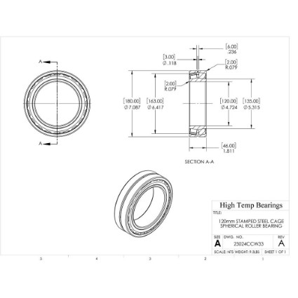 Picture of 120mm Stamped Steel Cage Spherical Roller Bearing 23048CCW33