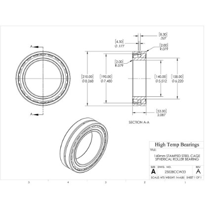 Picture of 140mm Stamped Steel Cage Spherical Roller Bearing 23056CCW33