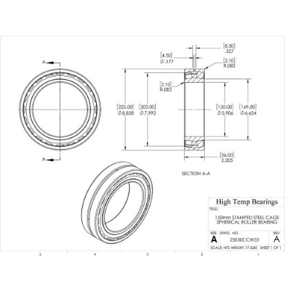 Picture of 150mm Stamped Steel Cage Spherical Roller Bearing 23060CCW33