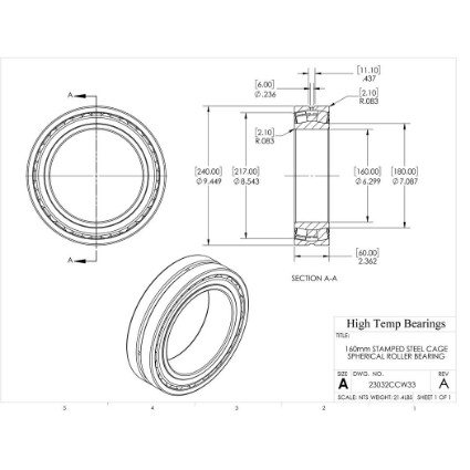 Picture of 160mm Stamped Steel Cage Spherical Roller Bearing 23064CCW33