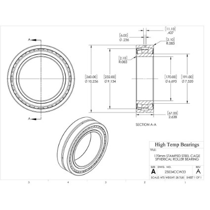 Picture of 170mm Stamped Steel Cage Spherical Roller Bearing 23068CCW33