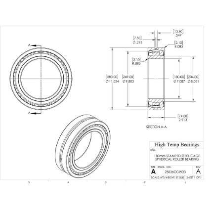 Picture of 180mm Stamped Steel Cage Spherical Roller Bearing 23072CCW33