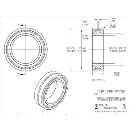 Picture of 200mm Stamped Steel Cage Spherical Roller Bearing 23080CCW33