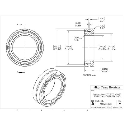 Picture of 260mm Stamped Steel Cage Spherical Roller Bearing
