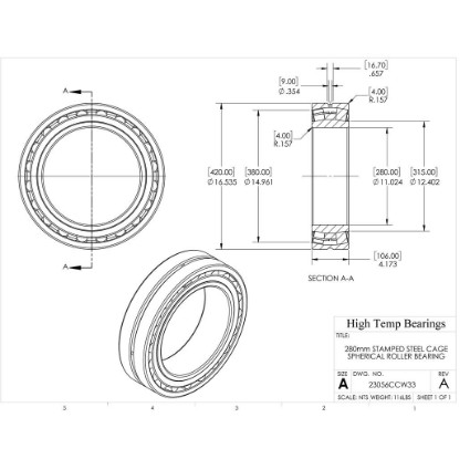 Picture of 280mm Stamped Steel Cage Spherical Roller Bearing