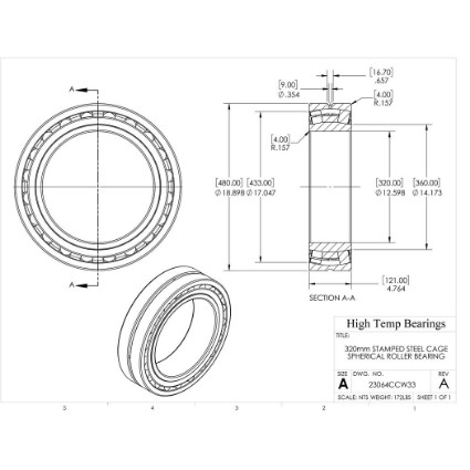 Picture of 320mm Stamped Steel Cage Spherical Roller Bearing