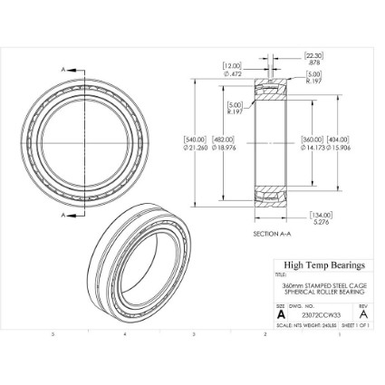 Picture of 360mm Stamped Steel Cage Spherical Roller Bearing