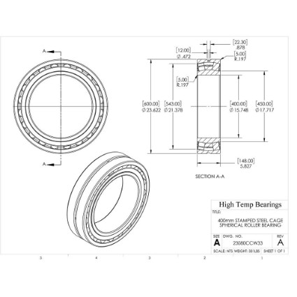 Picture of 400mm Stamped Steel Cage Spherical Roller Bearing