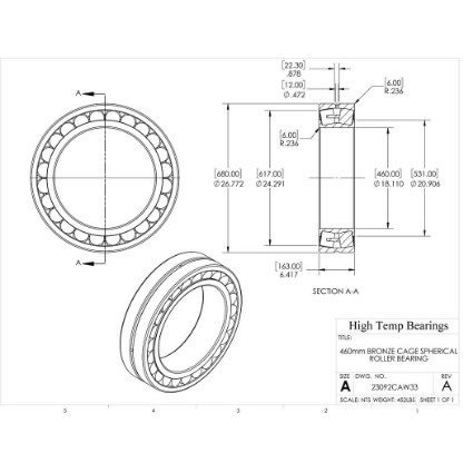 Picture of 460mm Bronze Cage Spherical Roller Bearing