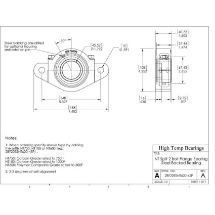 Picture of 45mm Split 2 Bolt Flange Mounted 500 °F PTFE Bearing