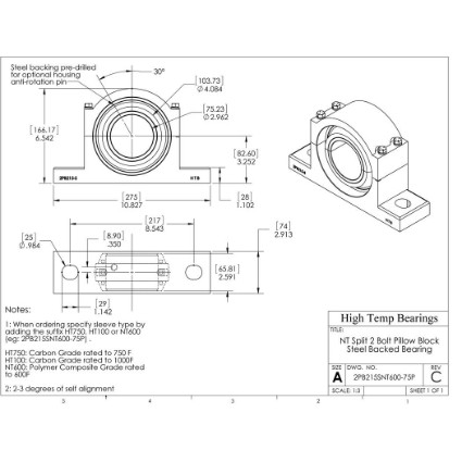 Picture of 75mm Split Pillow Block Mounted 500 °F PTFE Bearing
