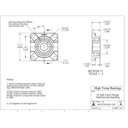 Picture of 1-1/4" Split 4 Bolt Flange Mounted 500 °F PTFE Bearing