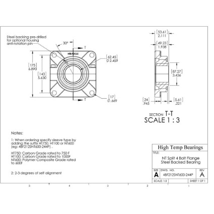 Picture of 2-7/16" Split 4 Bolt Flange Mounted 500 °F PTFE Bearing