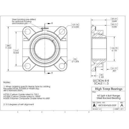 Picture of 5" Split 4 Bolt Flange Mounted 500 °F PTFE Bearing
