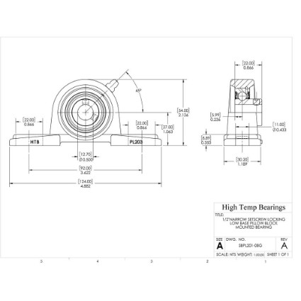 Picture of 1/2"Narrow Setscrew Locking Low Base Pillow Block Mounted Bearing